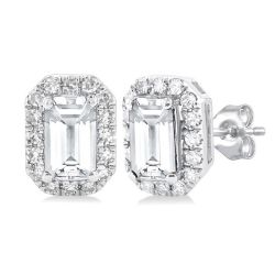 XeLysEl 14K White Gold Diamond Halo Earrings