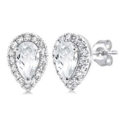 OnLoOn 14K White Gold Diamond Halo Earrings