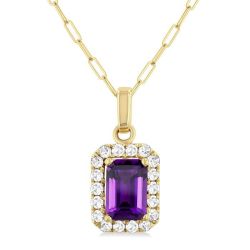 Aster Emerald Shape Gemstone & Halo Diamond Pendant