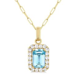  Emerald Shape Gemstone & Halo Diamond Pendant