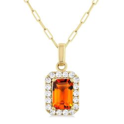Ember Emerald Shape Gemstone & Halo Diamond Pendant