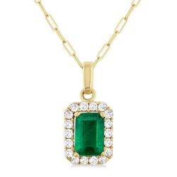 Sable Emerald Shape Gemstone & Halo Diamond Pendant