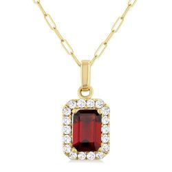 Cascade Emerald Shape Gemstone & Halo Diamond Pendant