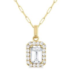 Celestia Emerald Shape Gemstone & Halo Diamond Pendant