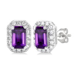 LysZenEl 14K White Gold Diamond Halo Earrings