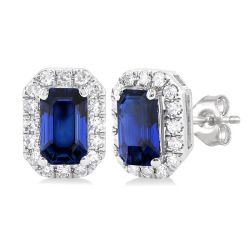 Gemstone & Halo Diamond Stud Earrings