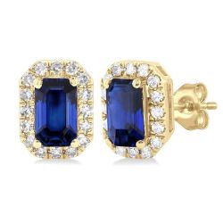 Gemstone & Halo Diamond Stud Earrings