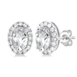 AeMir 14K White Gold Diamond Halo Earrings