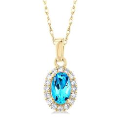 Thalia Oval Shape Gemstone & Halo Diamond Pendant