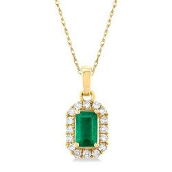 Marvella Octagon Emerald & Diamond Pendant in 14K Yellow Gold