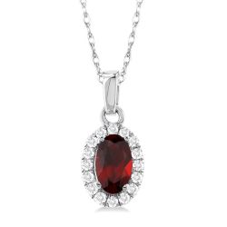 Valoria Oval Garnet & Diamond Pendant in 14K White Gold