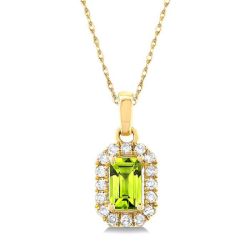 Ivy Emerald Shape Gemstone & Halo Diamond Pendant