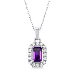 Nova Emerald Shape Gemstone & Halo Diamond Pendant