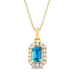 Luna Emerald Shape Gemstone & Halo Diamond Pendant