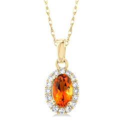 Citirine Oval Shape Gemstone & Halo Diamond Pendant