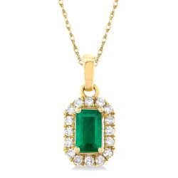 Freya Emerald Shape Gemstone & Halo Diamond Pendant