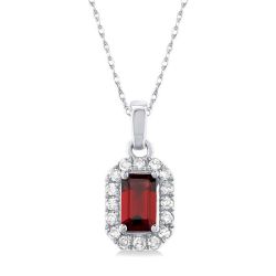 Thalia Emerald Shape Gemstone & Halo Diamond Pendant