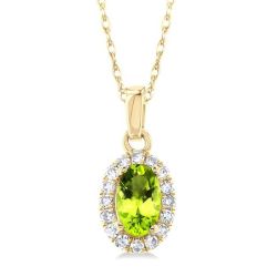 Garnet Oval Shape Gemstone & Halo Diamond Pendant