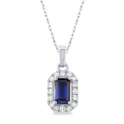 Sonata Emerald Shape Gemstone & Halo Diamond Pendant