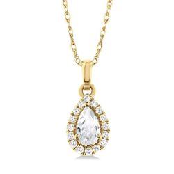  Pear Shape Gemstone & Halo Diamond Pendant