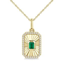 Blossom Emerald Shape Fluted Medallion Gemstone & Diamond Pendant
