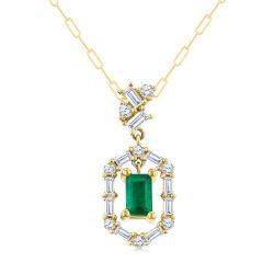 Celestia Emerald Shape Gemstone & Diamond Fashion Pendant