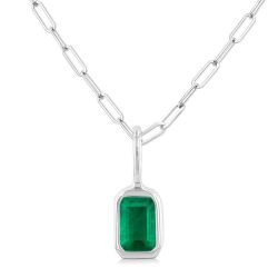 Ivy Emerald Shape Bezel Set Paperclip Gemstone Fashion Pendant