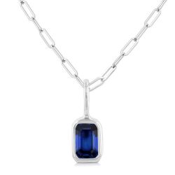  Emerald Shape Bezel Set Paperclip Gemstone Fashion Pendant