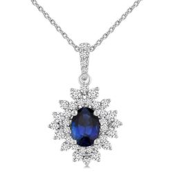 Cascade Oval Shape Gemstone & Halo Diamond Pendant