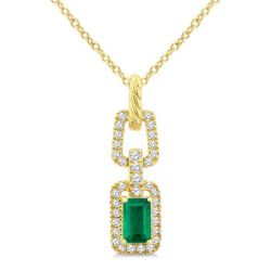 Sable Emerald Shape Gemstone & Diamond Link Pendant
