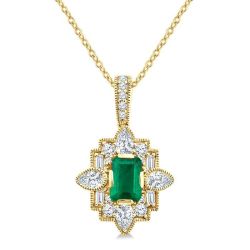 Thalia Emerald Shape Art Deco Gemstone & Diamond Fashion Pendant