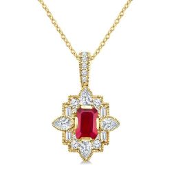 Nova Emerald Shape Art Deco Gemstone & Diamond Fashion Pendant