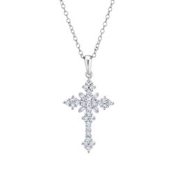 Diamond Baguette and Round Cross Pendant