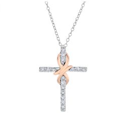 Diamond Two Tone Infinity Cross Pendant