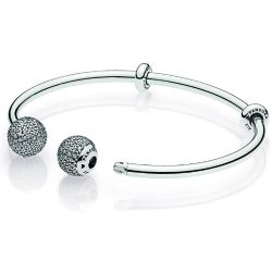 Open Bangle Charm Bracelet with Clear Zirconia Size 6.3"