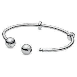 Sterling Silver Snake Chain Style Open Bangle 6.7"