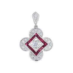 Diamond and Genuine Ruby Clover Shaped Vintage Style Pendant
