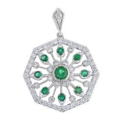 Diamond and Emerald Vintage Style Pendant