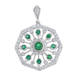 Diamond and Emerald Vintage Style Pendant