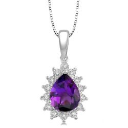 Aria Pear Shape Gemstone & Halo Diamond Pendant