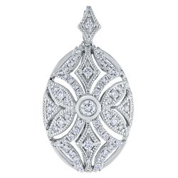 Diamond Oval with Intricate Milgrain Vintage Style Pendant
