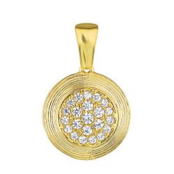 Diamond Round Cluster with Textured Gold Round Frame with Matte Finish Pendant