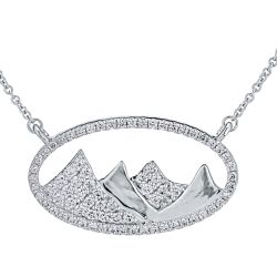 Diamond Oval Halo Mountain Range High Polish Pendant
