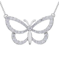 Diamond Outline Open Winged Butterfly Pendant
