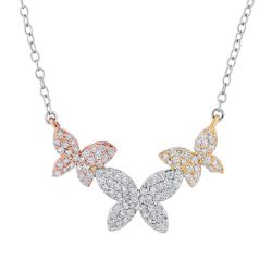 Diamond Pave Tri Tone Butterfly Necklace