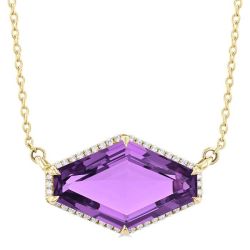 Raven Hexagon Shape East-West Gemstone & Halo Diamond Pendant