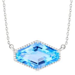 Halcyon Hexagon Shape East-West Gemstone & Halo Diamond Pendant