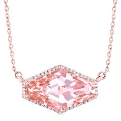 Vesper Hexagon Shape East-West Gemstone & Halo Diamond Pendant