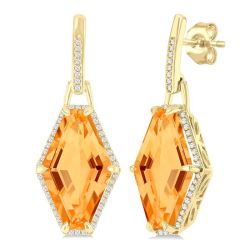 Amber Prism 14K Yellow Gold Hexagon-Cut Citrine & Diamond Halo Earrings