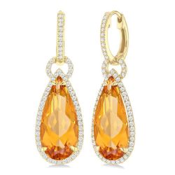 Solara Elegance 14K Yellow Gold Pear-Cut Citrine & Diamond Halo Earrings